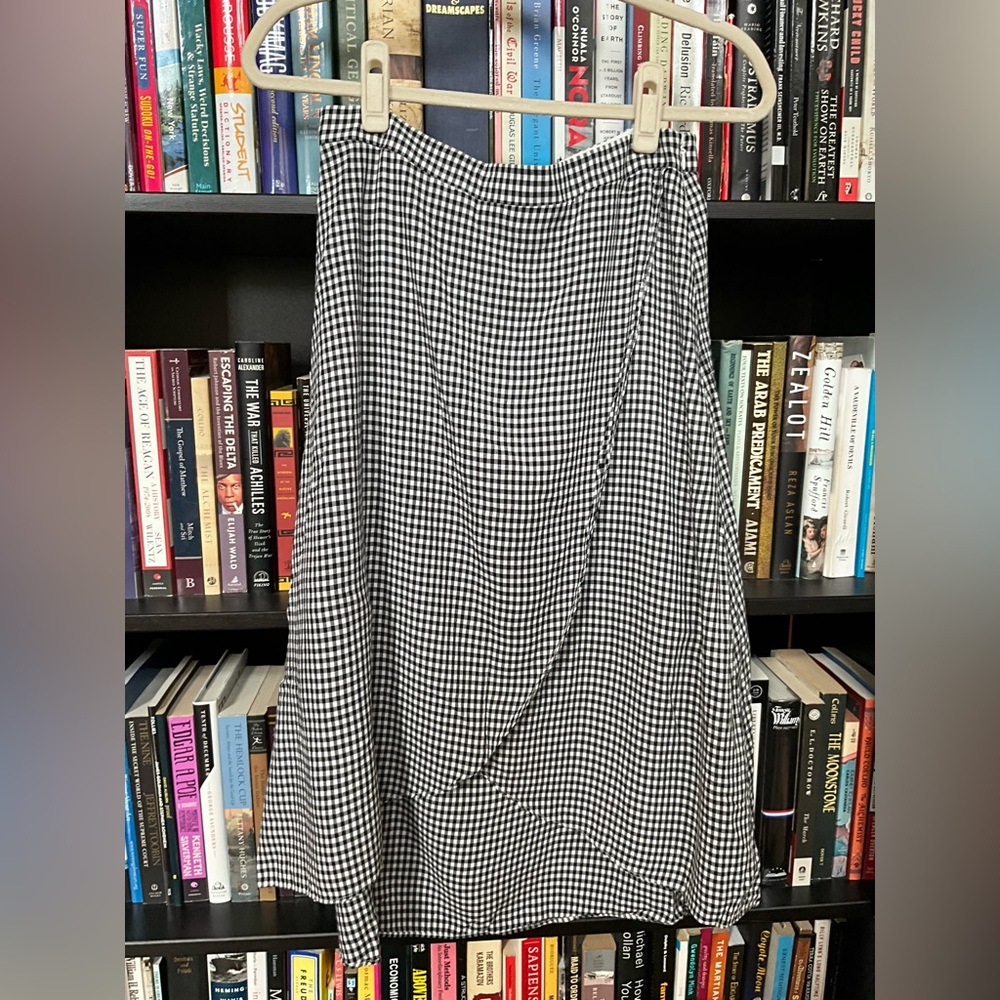 LOFT Black and White Gingham Faux Wrap Skirt with Tulip Hem Size 2